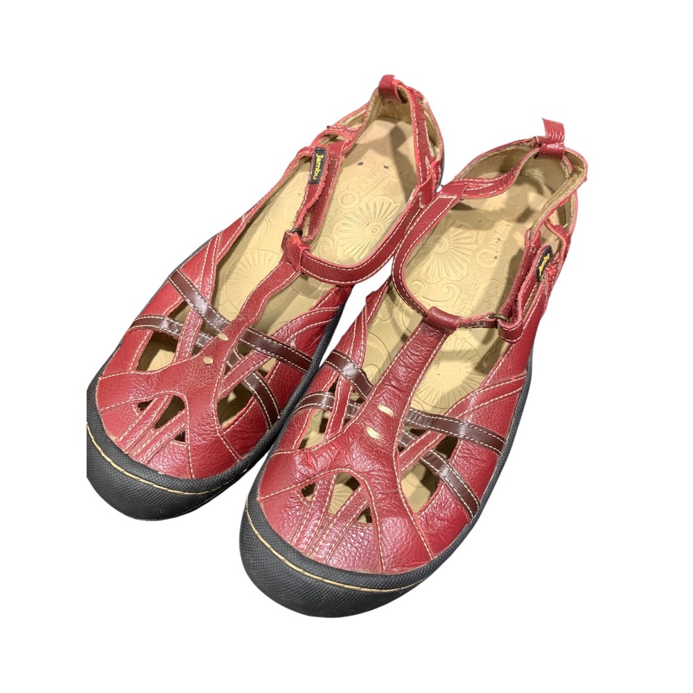 Jambu‎ Dune Red Leather Mary Jane T-Strap Comfort Flats Womens 8.5 M